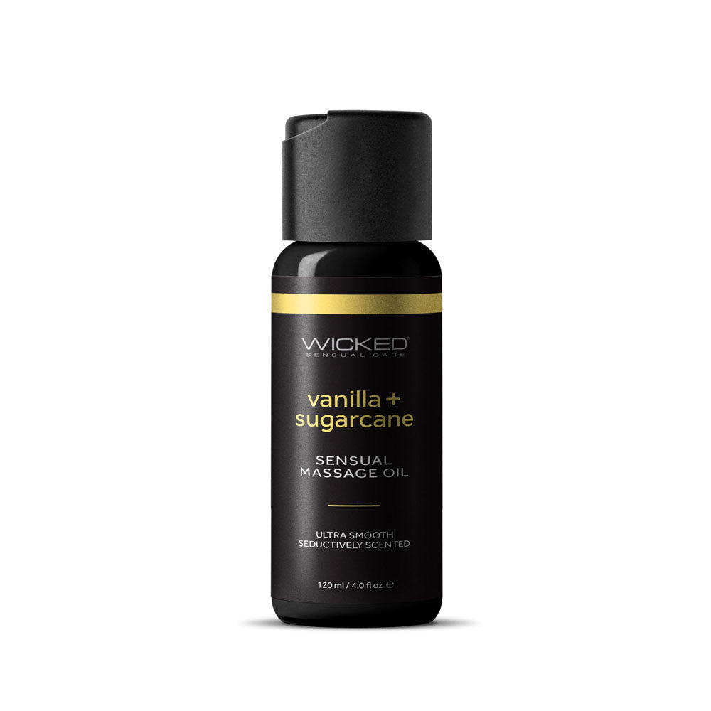 Wicked Sensual Massage Oil - Vanilla + Sugarcane - Vanilla and Sugarcane Scented Massage Oil - 120 ml Tube Wicked